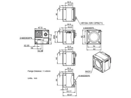 Mechanical drawing and dimensions of 32MP USB3 Imaging Camera Monochrome with ONSEMI XGS32000 sensor, model MARS-3250-12U3M M42