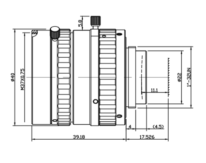 Mechanical Drawing LENS C-mount 5MP 35MM F1.4 for max sensorsize 1&quot; SWIR