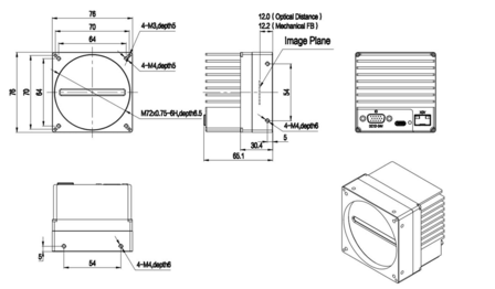 Mechanical drawing for Line scan camera VALINE-8K3-M72-50GTC