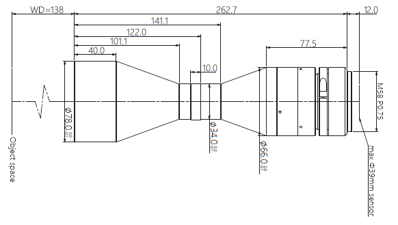 Mechanical Drawing LM58-TELECENTRIC-0.696X-WD138-39-NI